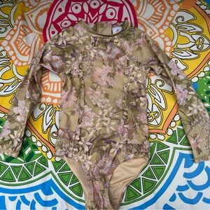 Spell Kids Swim One Piece in Floral Tan and Pink